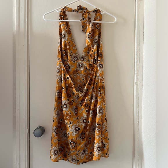 Orange Floral Halter Neck Mini Dress “Cider” Size Large - Picture 4 of 10